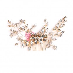 Accesoriu modern pentru decor par CA014MM Auriu cu pini si cristale si perle